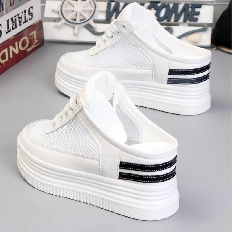 Женские полутапочки на танкетке повседневные кроссовки массивной платформе