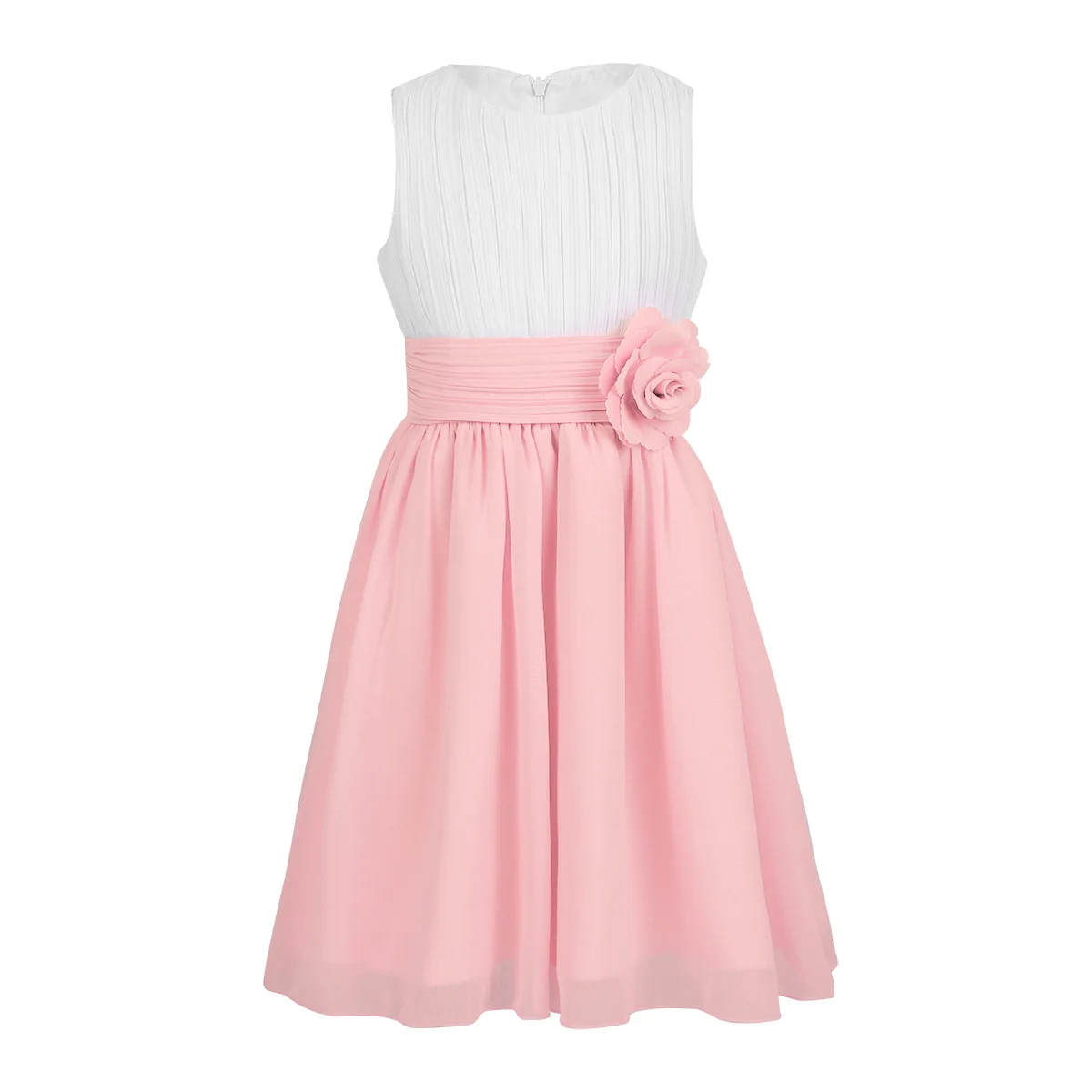 White Pink Iiniim/Детские плиссированные платья без рукавов с цветочным рисунком для девочек-подростков; платье принцессы для девочек; свадебное платье; платье для дня рождения; платье для вечеринки - Цвет: White Pink
