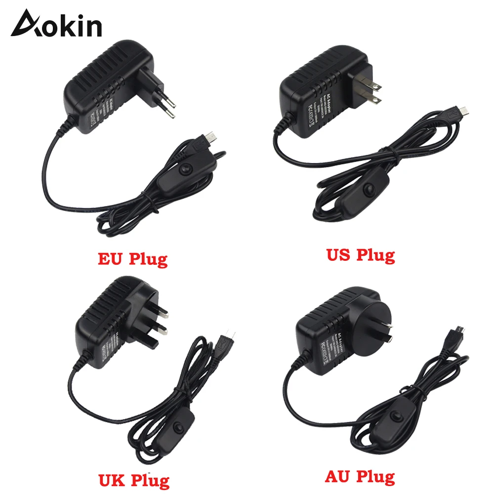 

DC 5V3A Supply 5V 3A Power EU US UK AU Plug Switch Button Micro USB Power Charger Adapter For Raspberry Pi 3