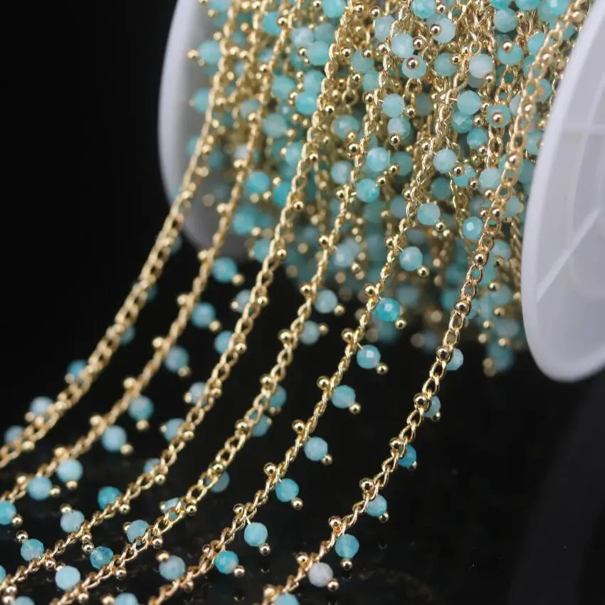 5 метров натуральный Амазонит 2 мм граненые круглые бусины цепочка Розария