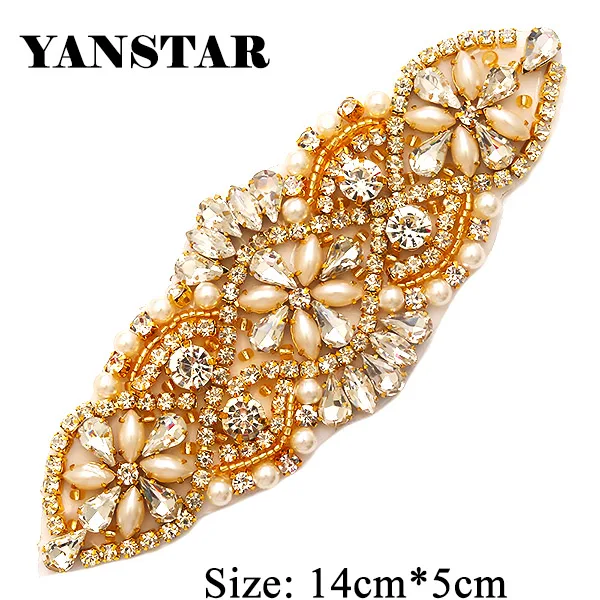 Стразы YANSTAR, 1 шт., аппликации для свадебного пояса, розовое золото, хрустальные бусины, пришивные стразы, аппликации, свадебные аксессуары - Цвет: 848gold