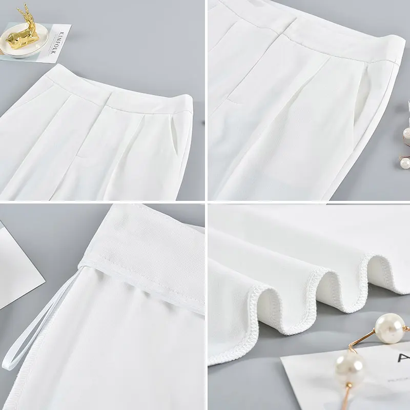 Женские белые широкие брюки с высокой талией на молнии уличные палаццо большого