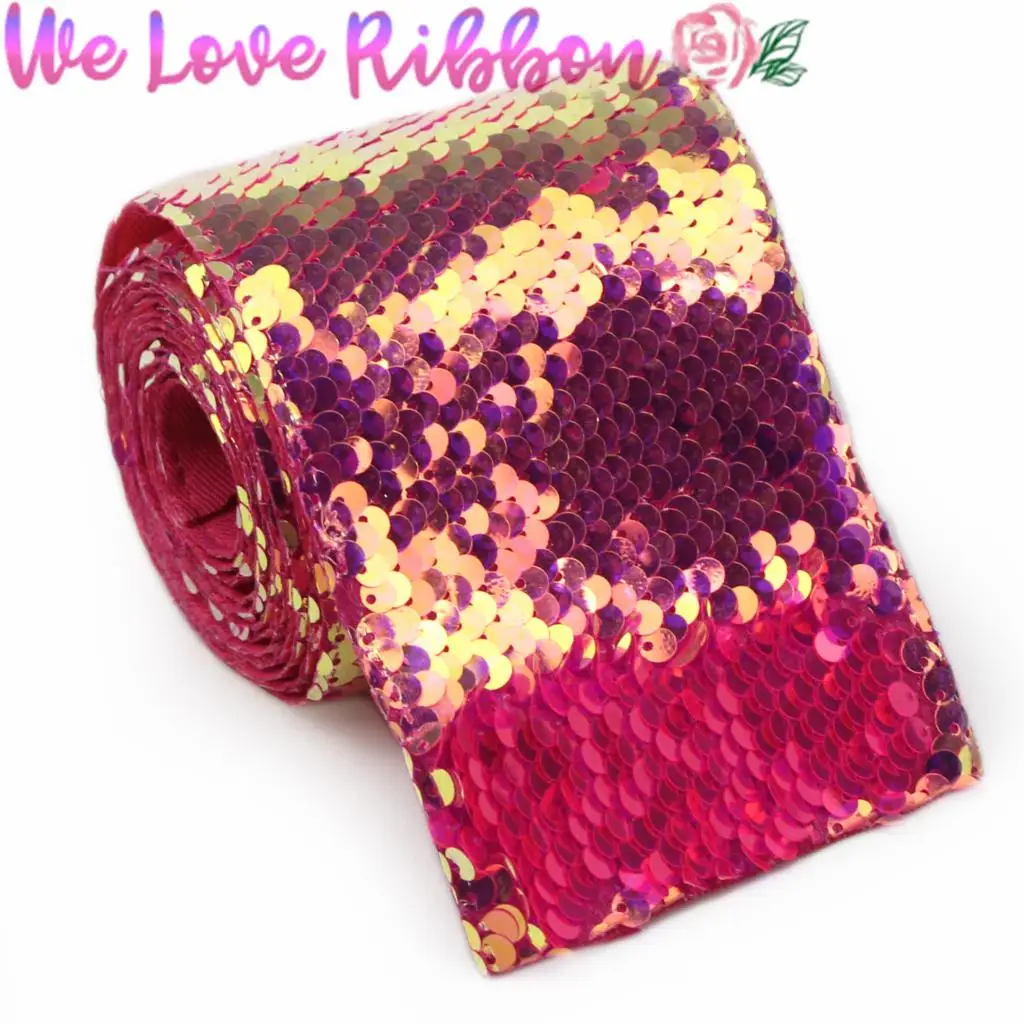 Двухсторонняя голограмма с блестками розовая ярко-оранжевая лента для волос 3 &quot