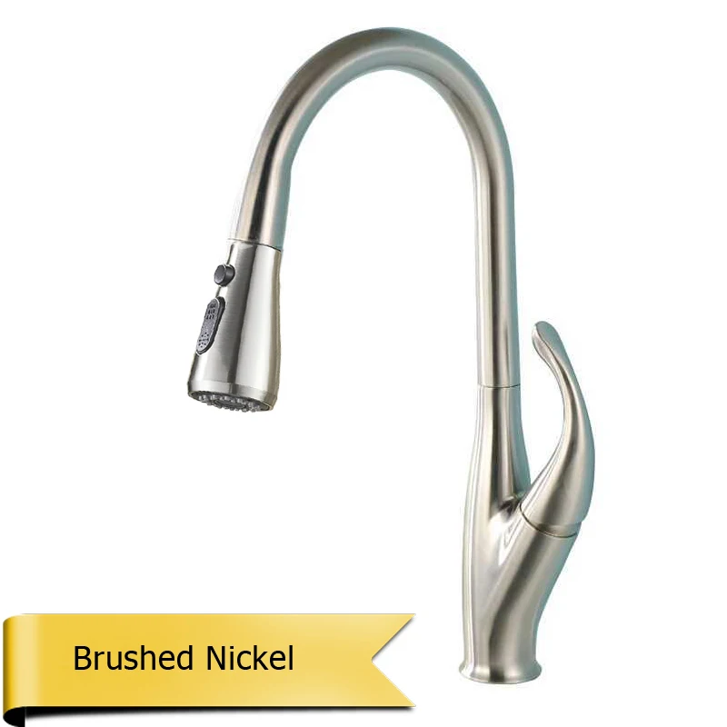 Brushed Nickel Черный смеситель для кухонной раковины с одной ручкой распылитель для душа на бортике выдвижной кухонный кран вытяжной горячий и холодный - Цвет: Brushed Nickel
