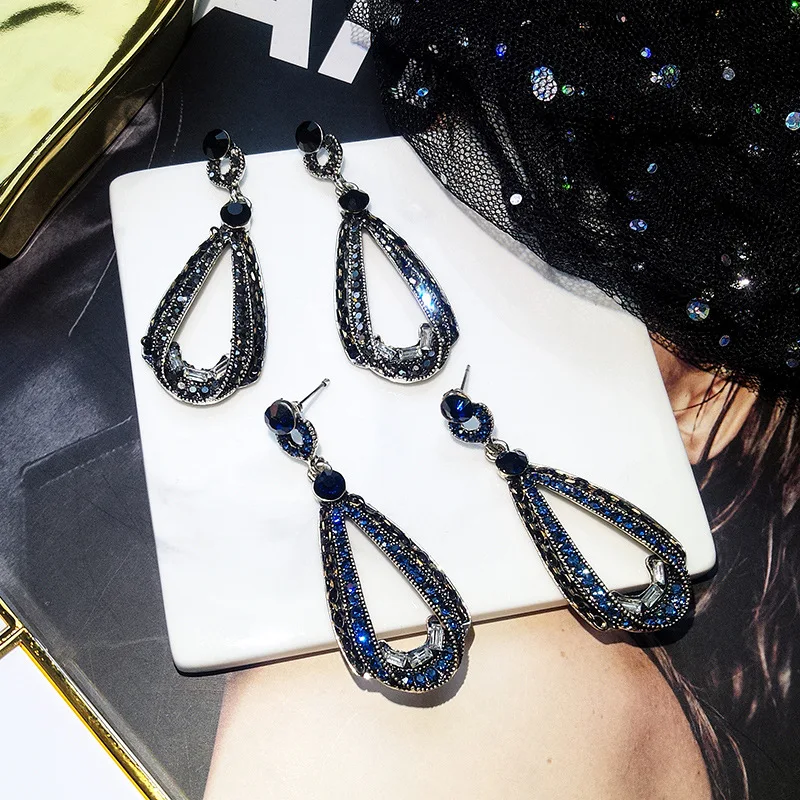 Женские серьги в стиле ретро модные длинные геометрические с кристаллами