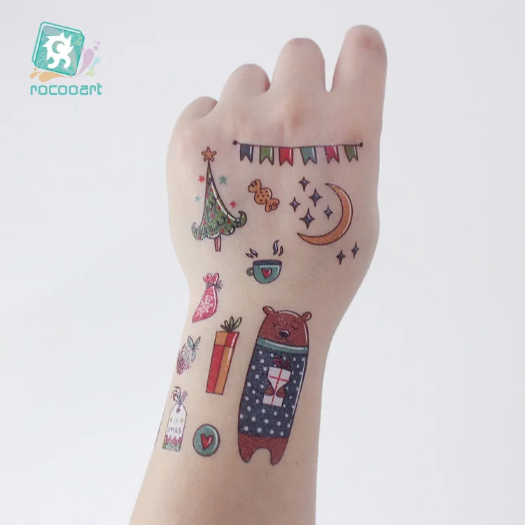 Rocooart Christmas Decorations Tattoo Stickers Children Party Gift Temporary Santa For Kids White Snow Fake Tatoo | Красота и
