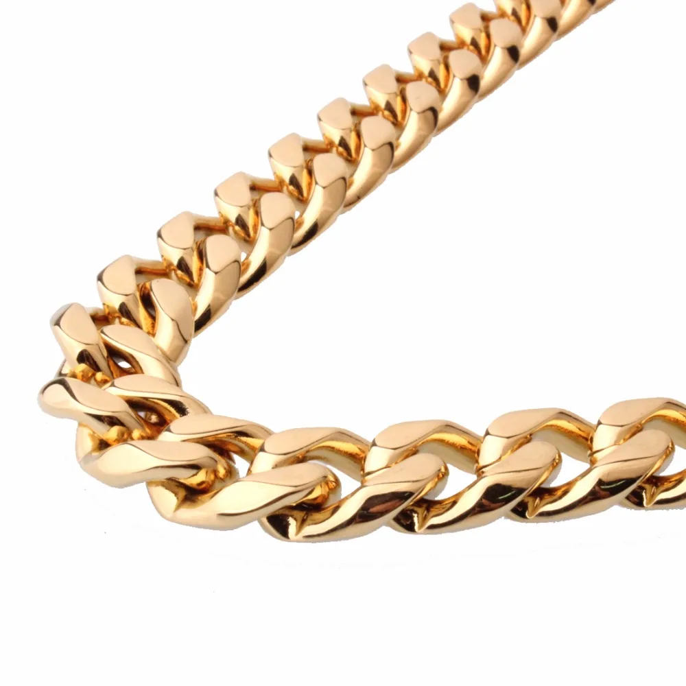 

Mens Necklaces Chain Stainless Steel Gold Tone Chain Necklace for Men Curb Cuban Jewelry 12/15mm Wide