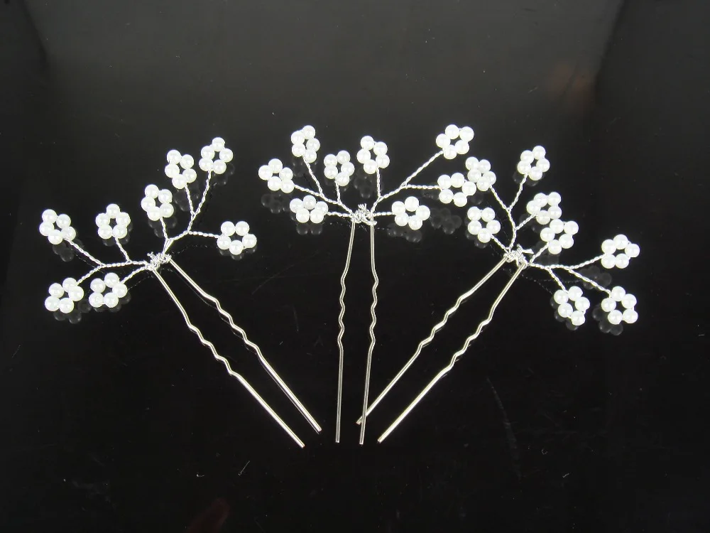 

6Pcs Wedding Bridal White Pearl Flower Hair Pin Hair Accessory SP-806