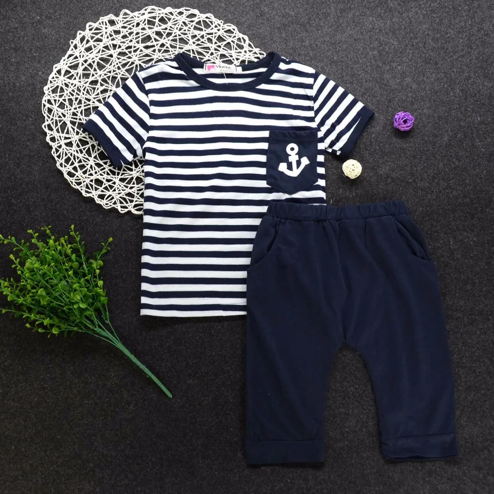 Fashion Lucky Kids Kleding Sailor Striped Tops Letter Print Pant 2PC Clothing Sets Boys Suits | Детская одежда и обувь
