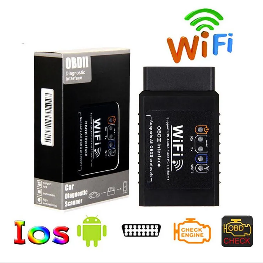 Lowest Price Black Wifi ELM327 OBD2 EOBD Code Scanner for Android and IOS Free Shipping