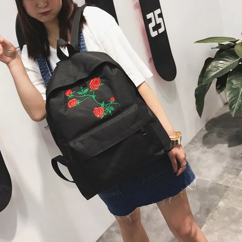 Модный женский рюкзак Harajuku с вышивкой розы дорожный для школьников и студентов