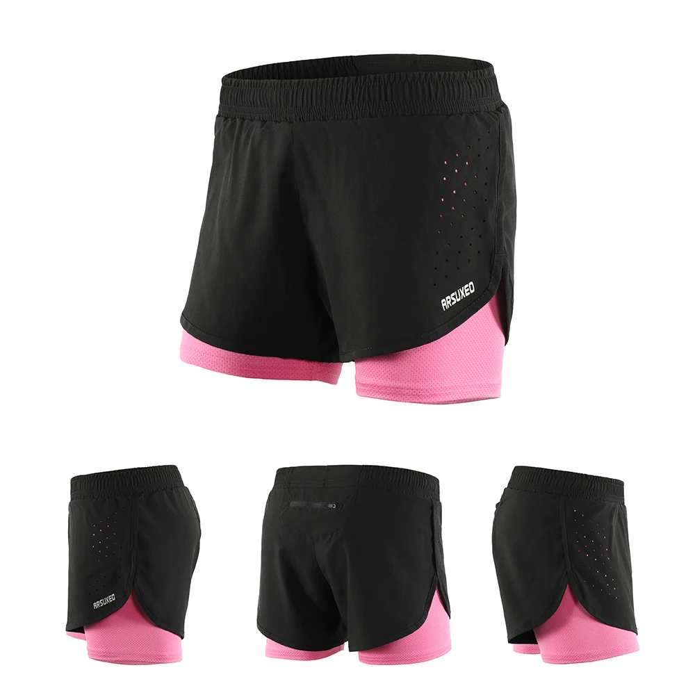 Women's 2-in-1Running Quick Dry Workout Bodybuilding Gym Training Exercise Jogging Cycling Shorts with Longer Liner | Спорт и