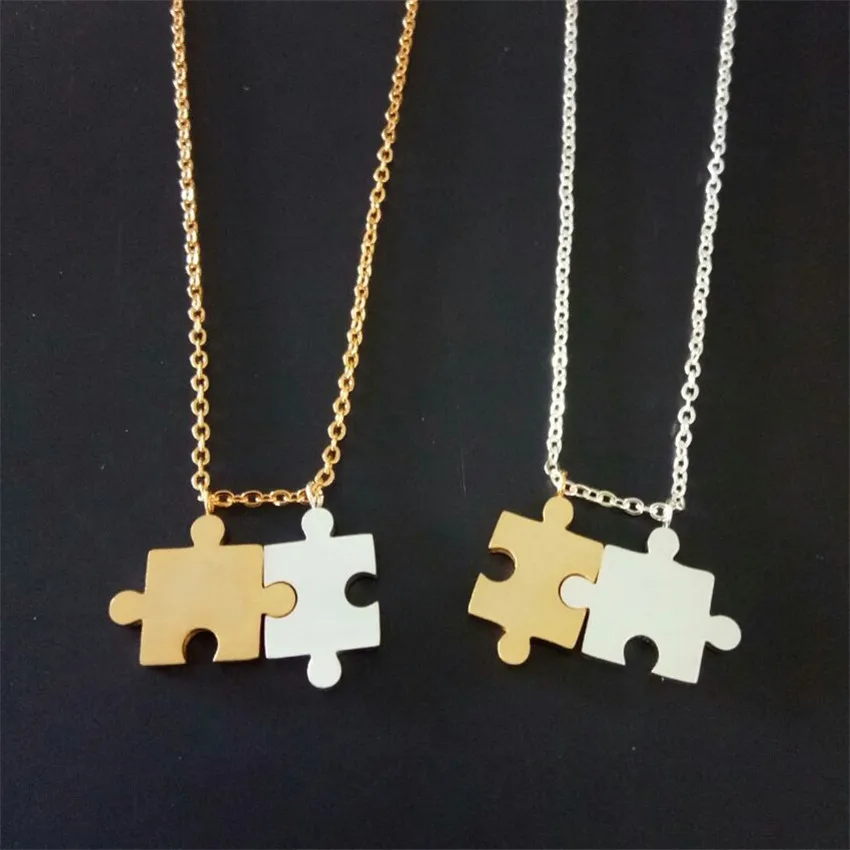 Jigsaw Jewelry Matching Puzzle Piece Necklace Pendant For Women Maxi Collares Joyas Stainless Steel Chain Boho Chocker BFF