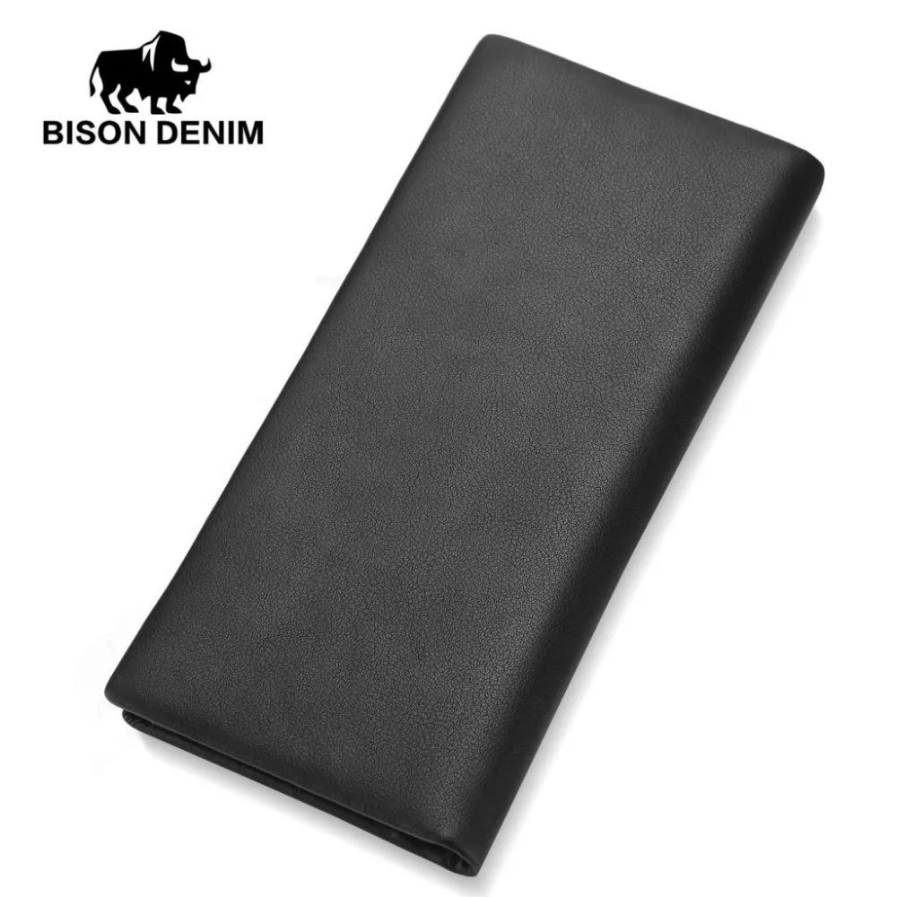 BISON DENIM роскошные мужские кошельки из натуральной кожи длинный деловой