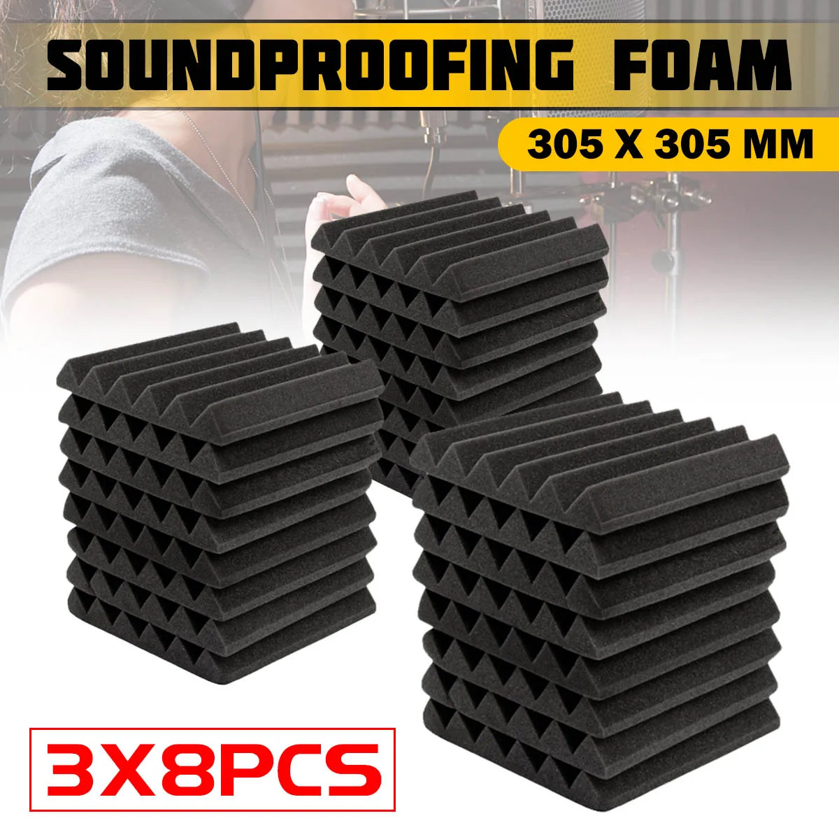 

3x8Pcs 305 x 305 x 45mm Soundproofing Foam Acoustic Foam Sound Treatment Studio Room Absorption Tiles Polyurethane foam