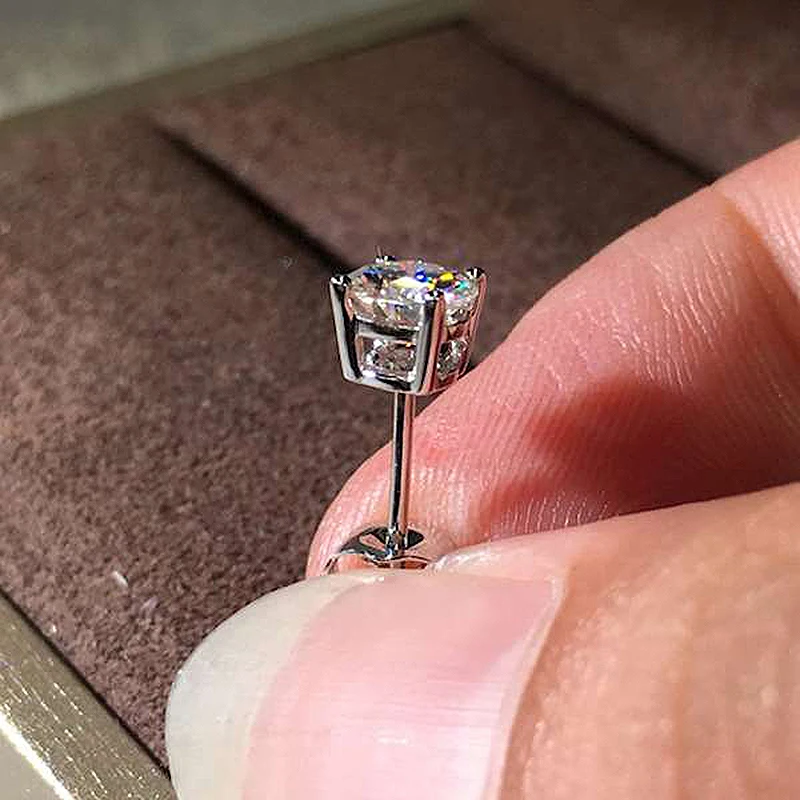 Твердые 18 К белого золота 1Ctw 6,5 мм DF цвет Moissanite свадебные серьги Сережки для женщин ювелирные изделия из чистого золота