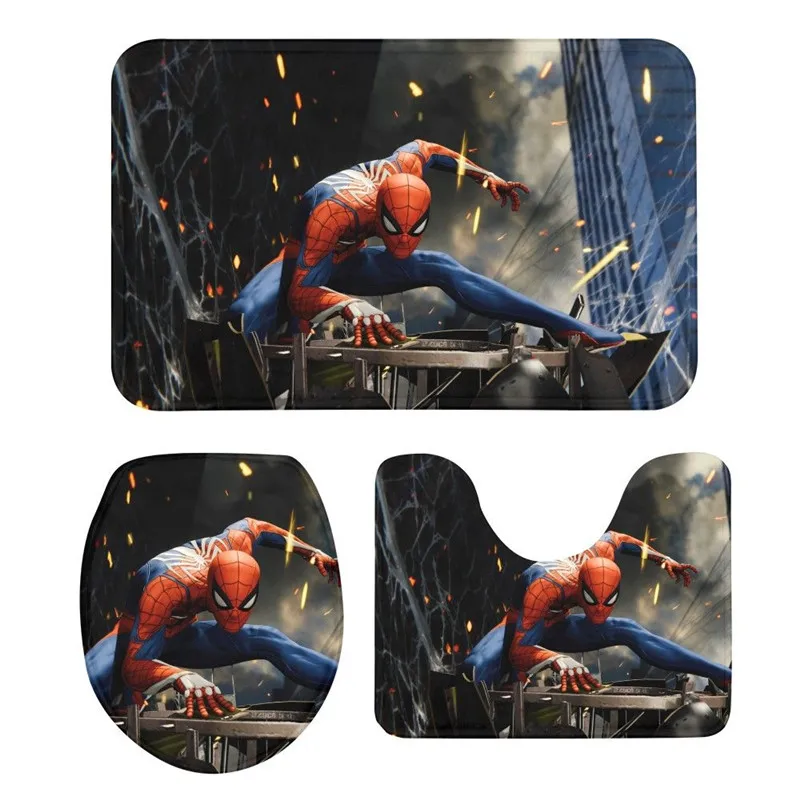 3 шт. коврик для унитаза Костюм Marvel Человек паук 3D печать ковер нескользящий ручка