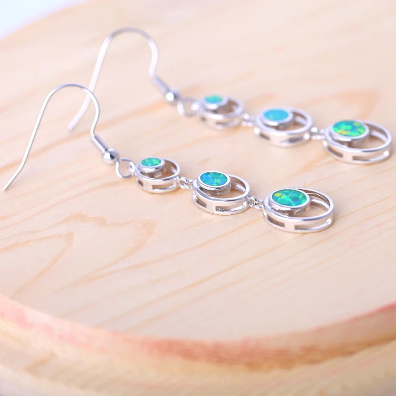 Rolilason Специальный круглый дизайн для Для женщин зеленый огненный опал Серебро