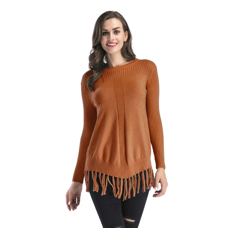 Women Round Neck Hem Tassel Thickening Long Sweater Women's Clothing Pullover Streetwear | Женская одежда