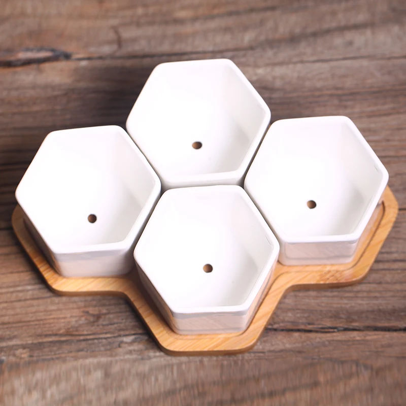 Керамическая ваза для цветов шестиугольная декоративная керамическая из