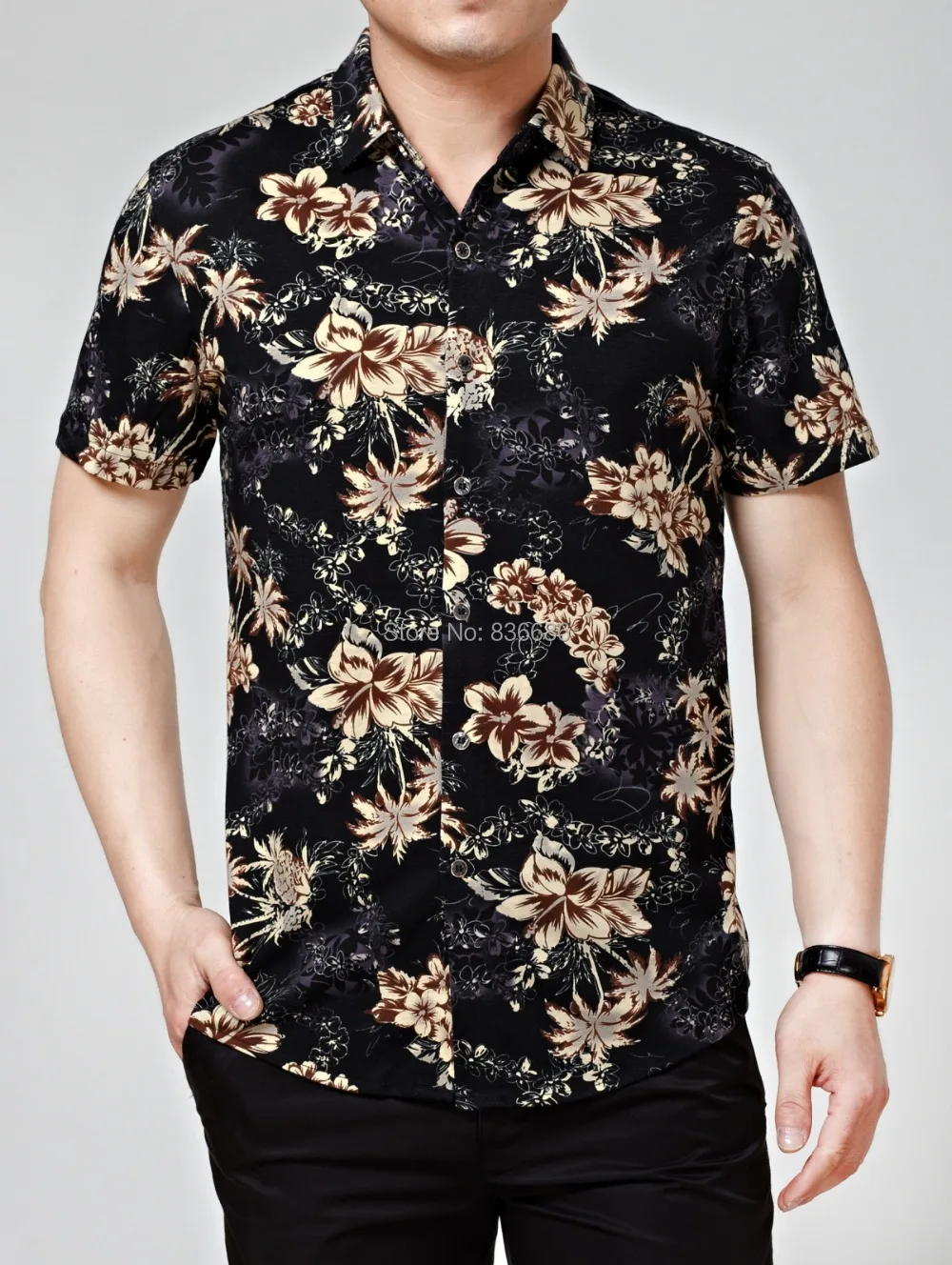Гавайская Хлопковая мужская рубашка с коротким рукавом и цветочным принтом|hawaiian