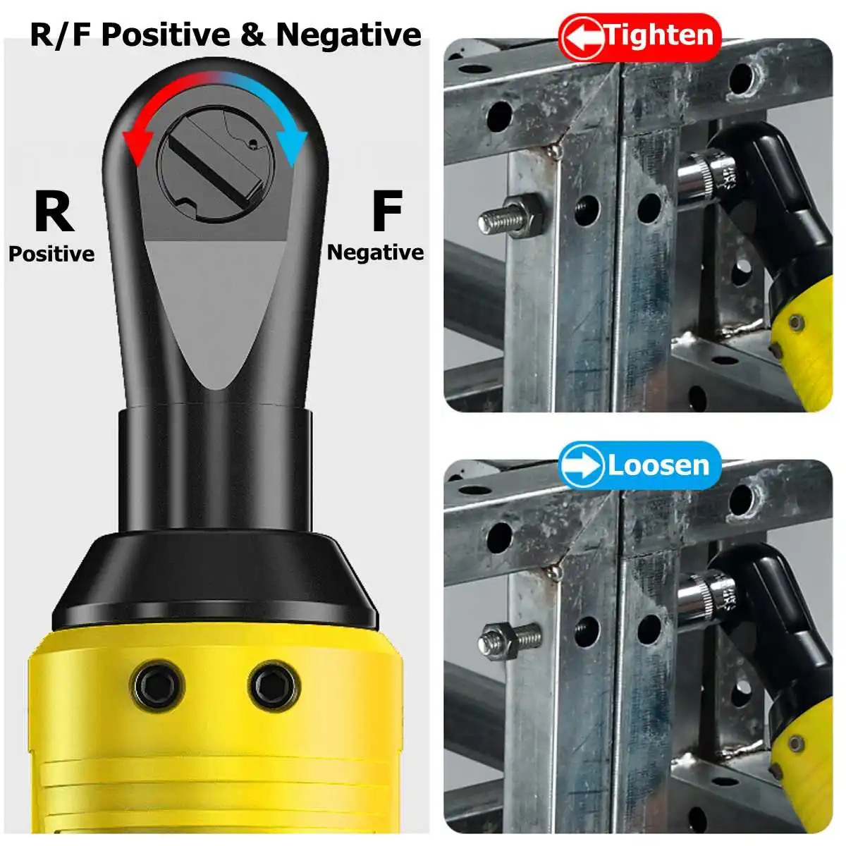 12V Портативный электрический беспроводной ключ 3/8 ''45N. m перезаряжаемый 1500mAh храповик 90 ° прямоугольный ключ набор электроинструментов