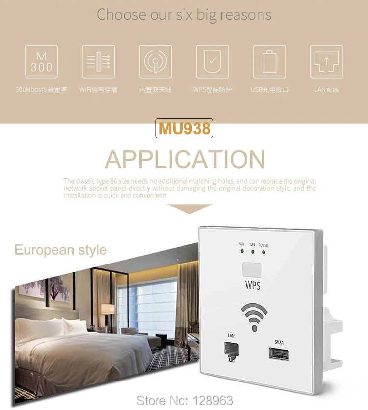 300 Мбит/с в стене AP WiFi точка доступа Беспроводная розетка для отеля Wi-Fi проект поддержка AC управление и RJ45 USB WPS шифрование