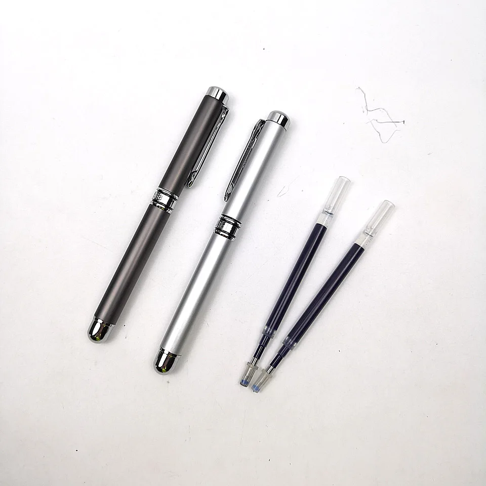 1Gray-1Silver2refill 2 шт Высококачественная брендовая металлическая шариковая ручка, роскошные шариковые ручки 0,5 мм, синие/черные чернила для бизнес письма, офиса, школы - Цвет: 1Gray-1Silver2refill