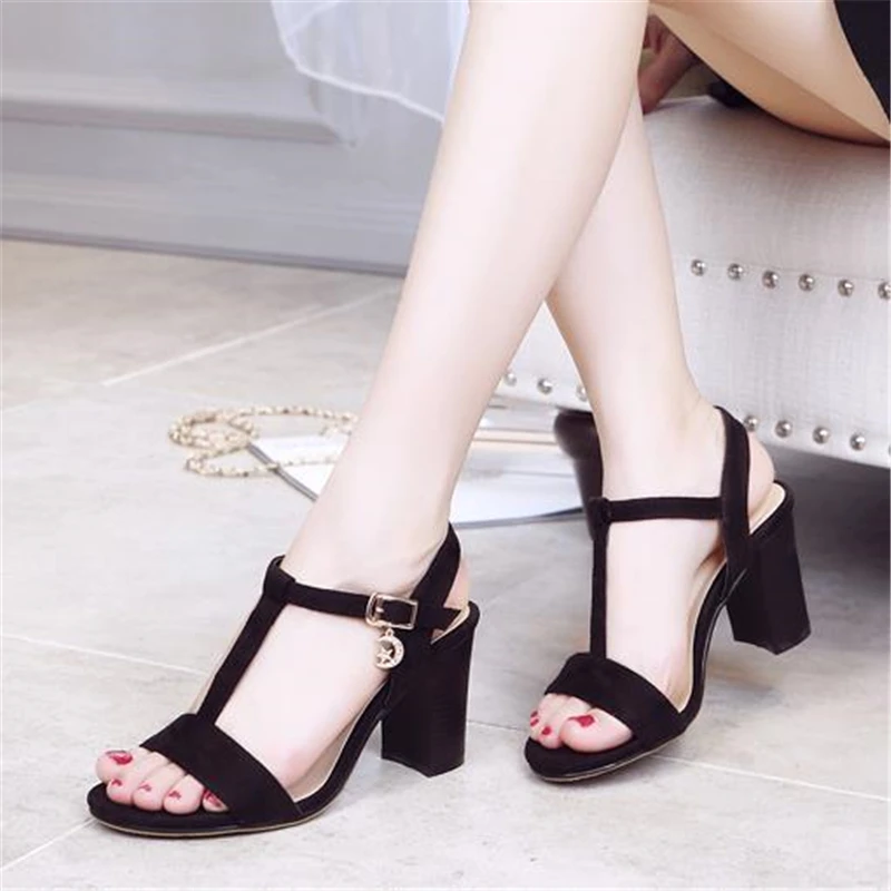 

Summer with the sandals high-heeled shoes belt button t women's student shoes thick heel sandals female