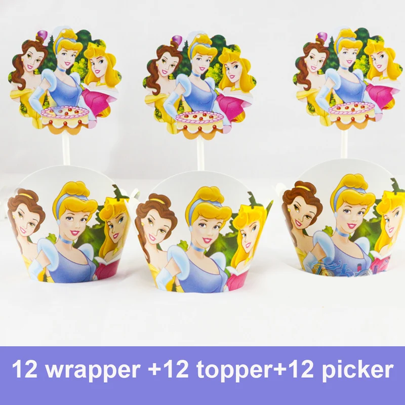 Новый 12 wrapper + Топпер выбора Disney принцессы Дизайн мультфильм Бумага кекс для дня