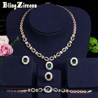 beaqueen dubai design gold color oval green cubic zirconia stones african nigerian 4 pieces women wedding jewelry sets js171