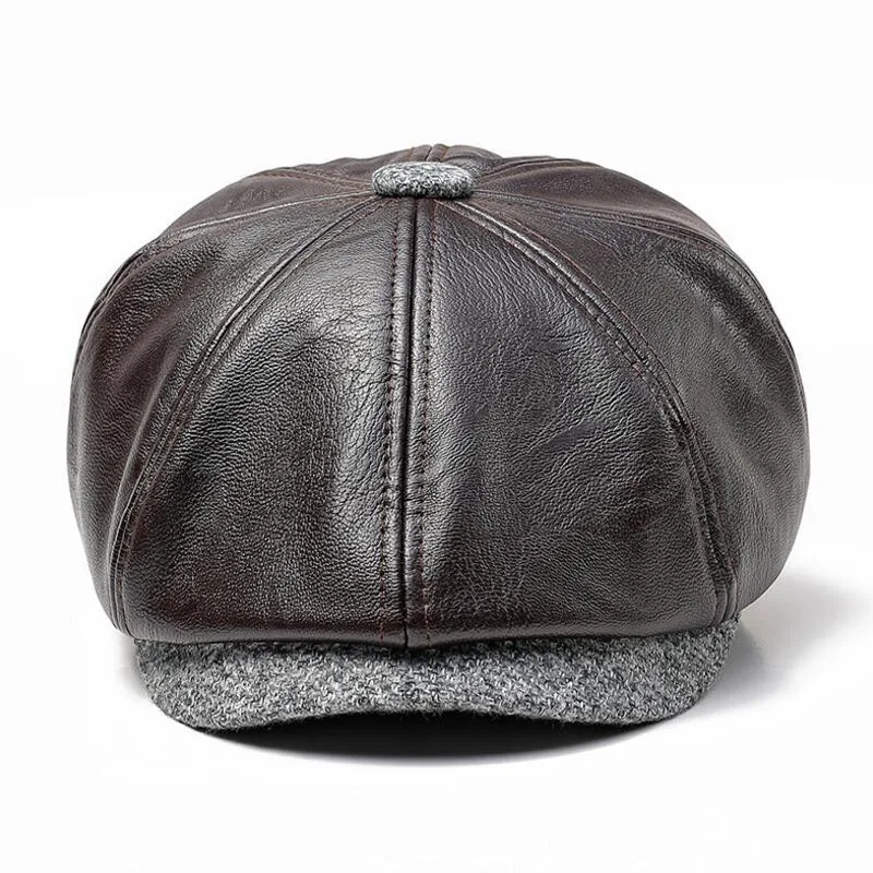 Autumn berets caps winter warm hats for man grandpa PU material
