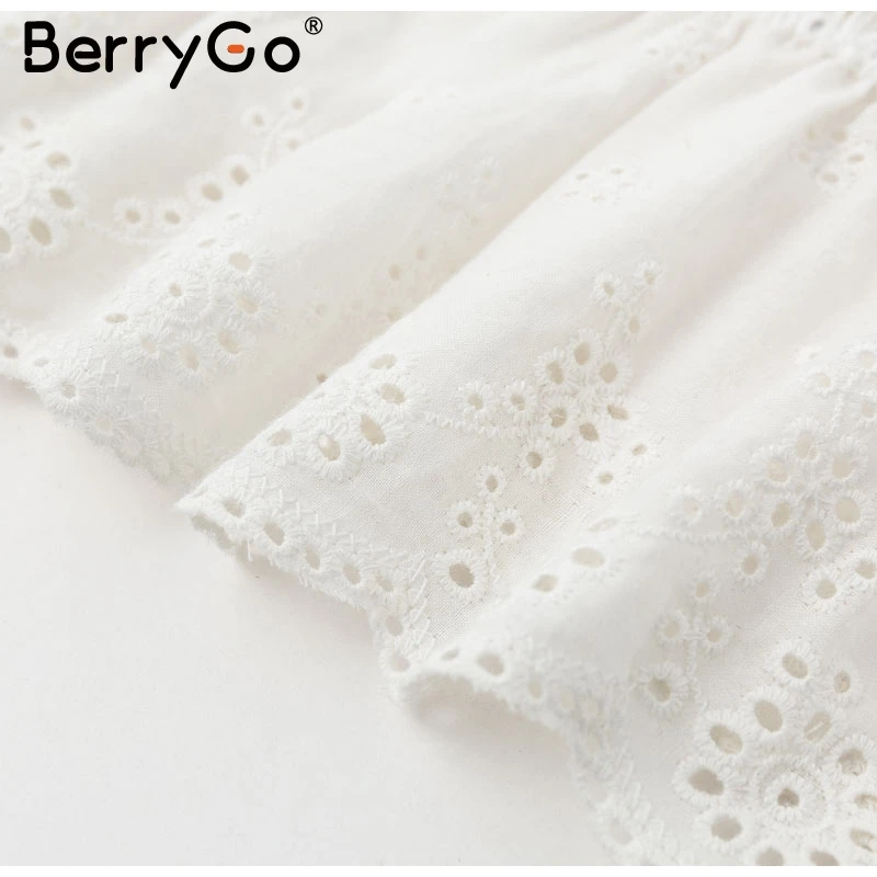 BerryGo элегантная блуза с v-образным вырезом и баской, женская рубашка с оборками и вышивкой, белая блузка, женский топ с эластичной талией, хлопковые топы
