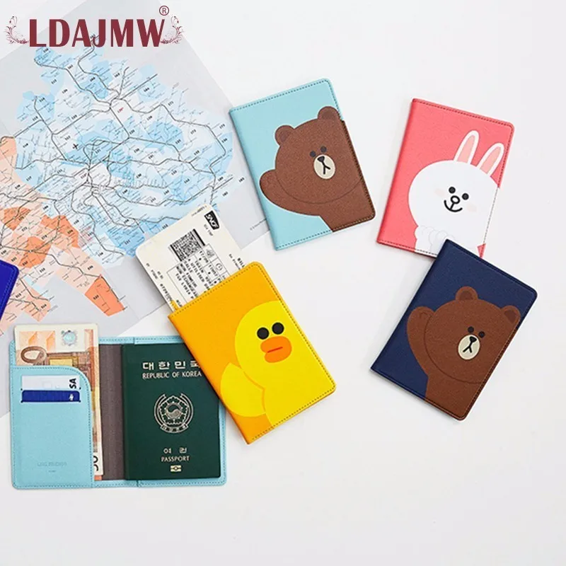 LDAJMW Мода из искусственной кожи паспорт охватывает Для женщин тапочки в виде медвежонка; Цвет Коричневый, высокое качество, аксессуары для путешествий, билеты паспорт визитница