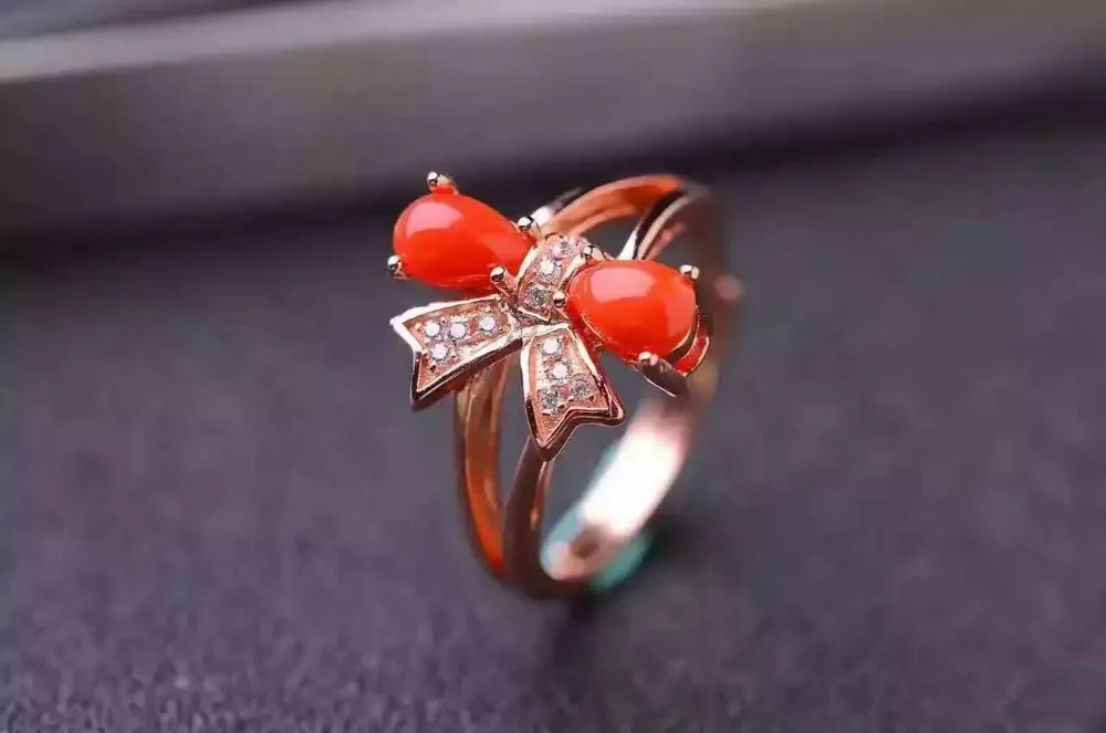 Кольцо из натурального красного кораллового камня кольцо с натуральным