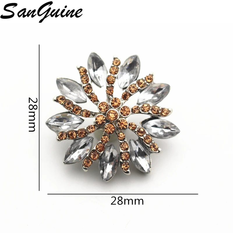 Металлическая серебряная круглая кнопка со стразами 10 шт./лот подходит для