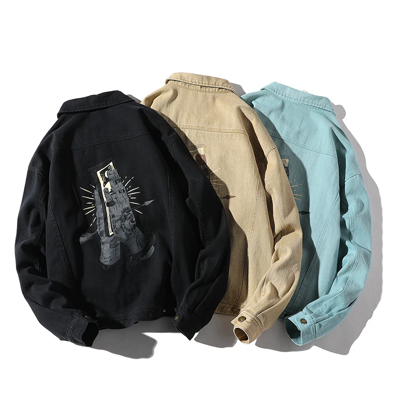 2018 Мужская Мода Печать Ковбойское пальто карманы Повседневная ветровка