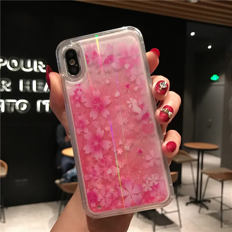 Динамичный жидкий блестящий чехол для iPhone 8 7 6 6S Plus свежий красочный цветочный