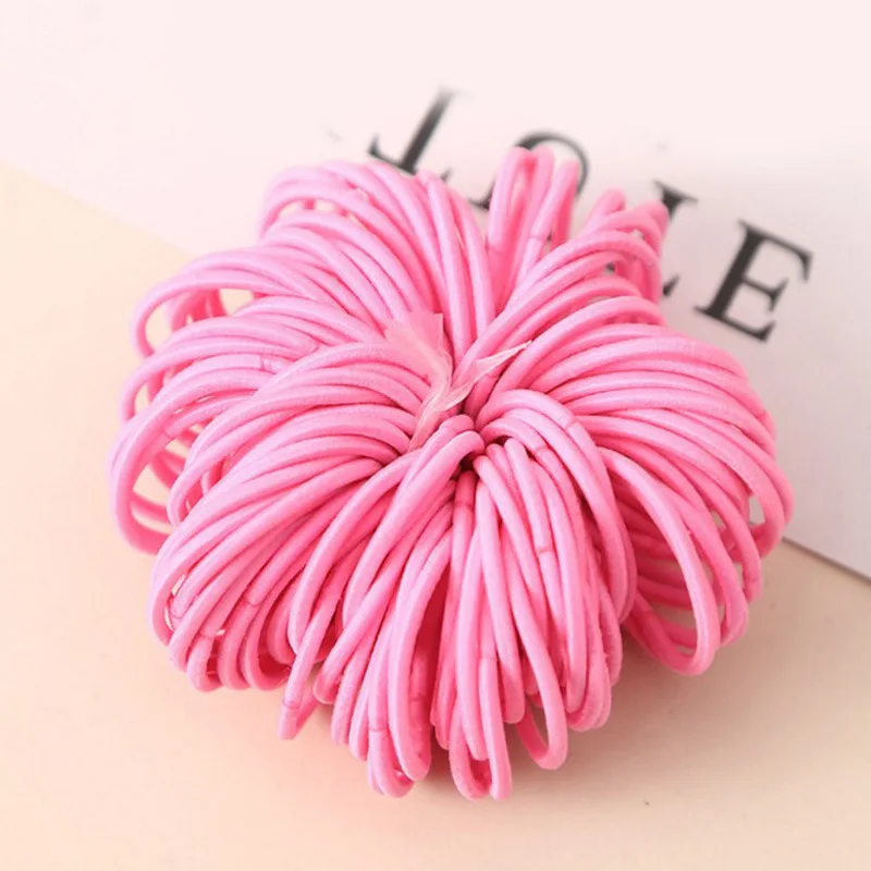 Light Pink 100 шт./лот, эластичные резинки для волос карамельного цвета 3 см для девочек, детские резинки для волос, резинки для волос «конский хвост», Детские аксессуары для волос - Цвет: Light Pink
