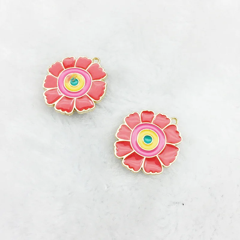 Sun flower red 10 шт./лот цветы эмали Подвески Daisy солнца золото розовый цветок тон металлический сплав, кулон, браслет серьги аксессуары и украшения для волос YZ118 - Окраска металла: Sun flower red