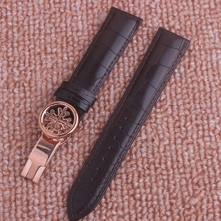 Ремешок из натуральной кожи для наручных часов черный браслет Patek аксессуары 20 мм