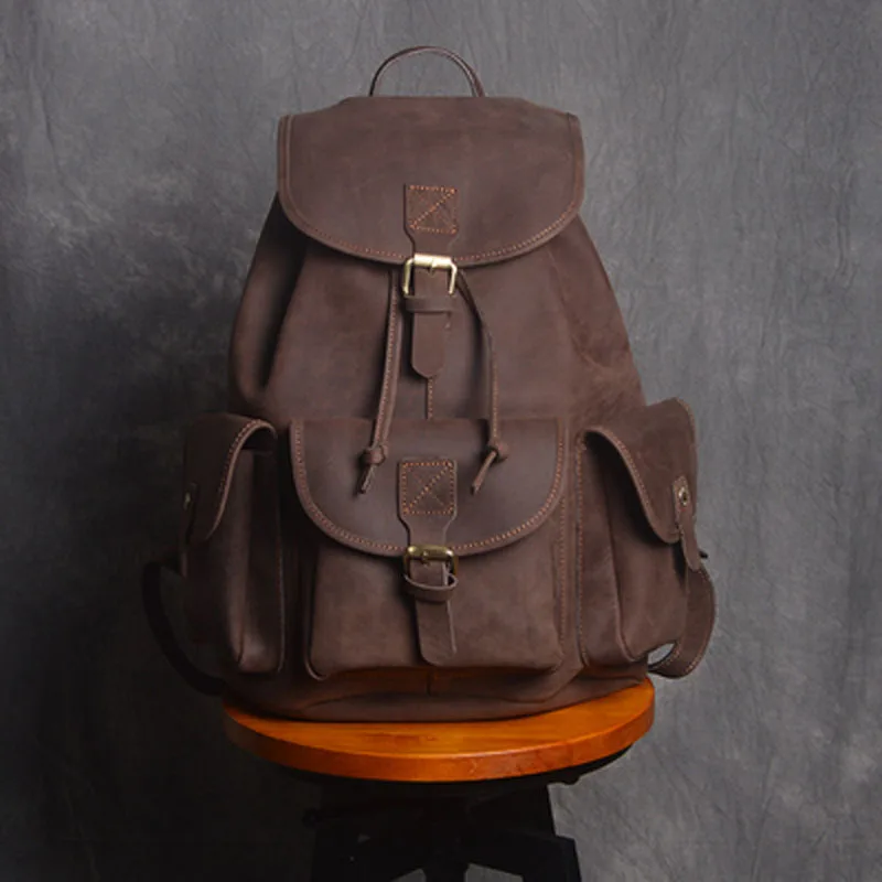 AETOO Retro Shoulder Bag Genuine Handmade Men Women Casual Travel Backpack Large Capacity First Layer Leather