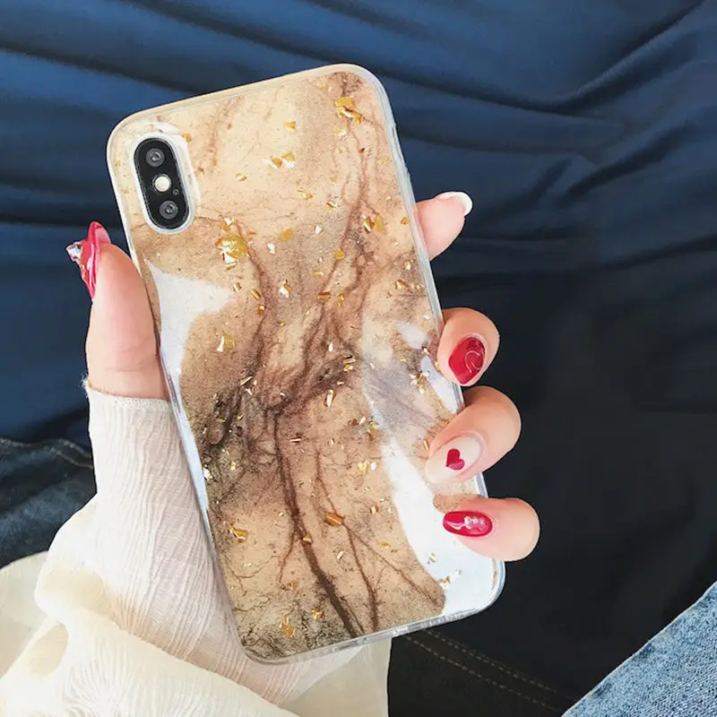 Роскошные блестящие мраморные чехлы с золотой фольгой для телефонов iPhone XR XS MAX X 8 7 6S Plus 5 5S SE чехол с блестящей пудрой мягкий чехол из ТПУ - Цвет: Style 5