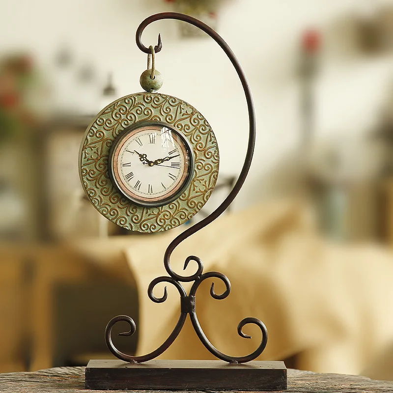 

High-end European retro metal wrought iron clock antique fashion watch shipping Home Furnishing living room decor