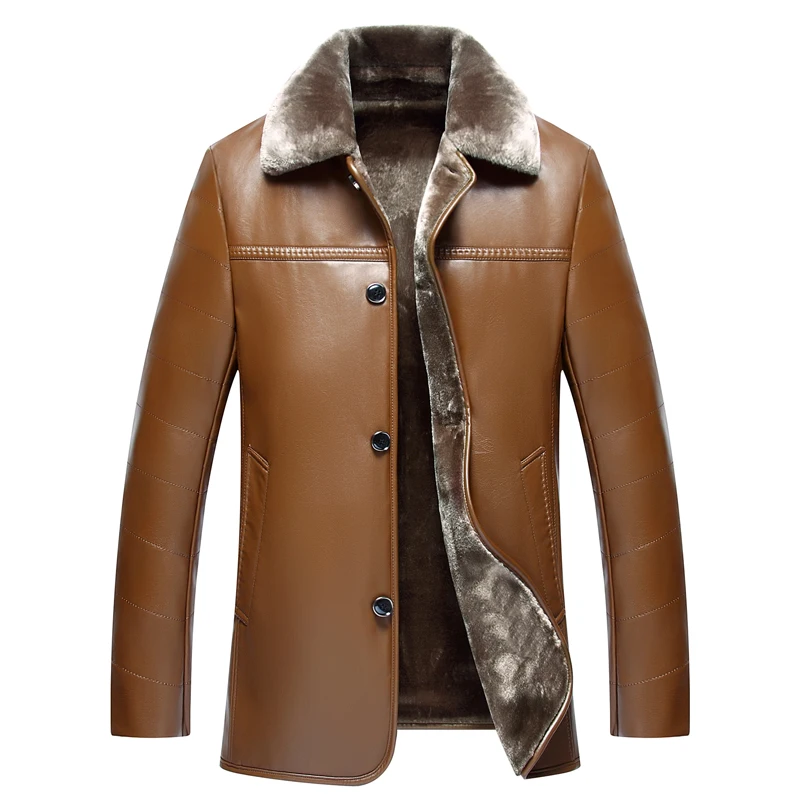 Новое поступление 2019 мужские кожаные куртки зимние Утепленные Флисовые Куртки