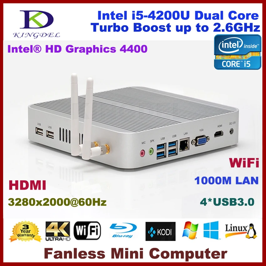

8GB RAM+1TB HDD Core i5 4200U Fanless Mini PC Mini Industrial Embedded PC,Intel HD Graphics4400,USB3.0,HDMI,Nettop