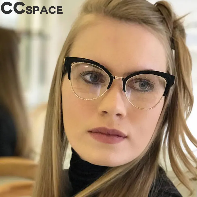 Half Frame Cat Eye Hollow Glasses Frames Women Trending Optical Fashion Computer Glasses 45640