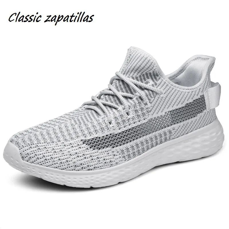 Men Sneakers Ultralight Flyknit Breathable Mesh Men's Shoes Casual Lace-up Tenis Masculino Adult Footwear Plus Size 38-48 | Обувь