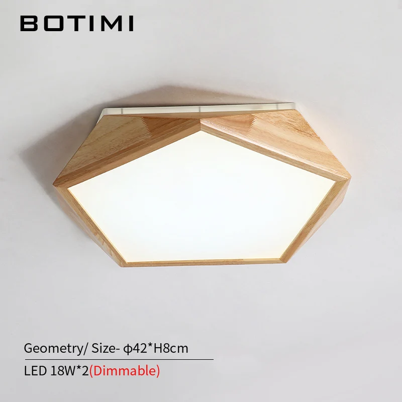 BOTIMI 220V светодиодный потолочный светильник деревянный прямоугольный потолочный светильник для гостиной круглый потолочный светильник современные деревянные светильники - Цвет корпуса: Geometry-18W-RC