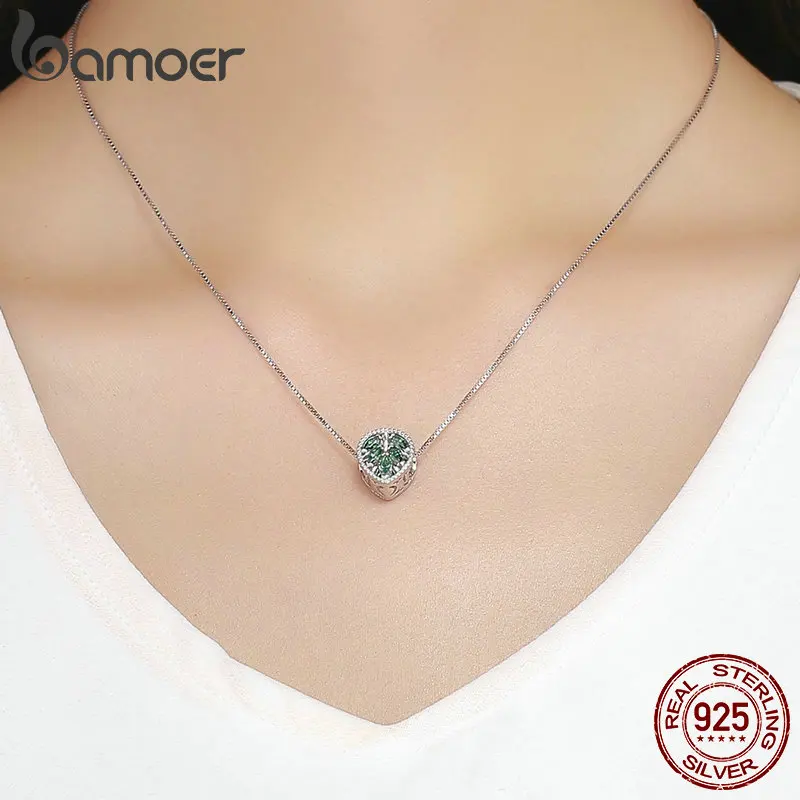BAMOER, настоящий 925 пробы, серебряное дерево, листья, зеленый фианит, очаровательный бисер, подходит для женщин, очаровательный браслет, сделай сам, для изготовления ювелирных изделий BSC005